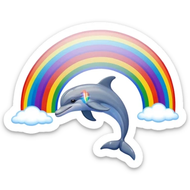Dolphin jumping in front of a rainbow sticker