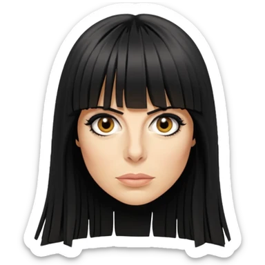 Claudia Winkleman with a thick long fringe sticker