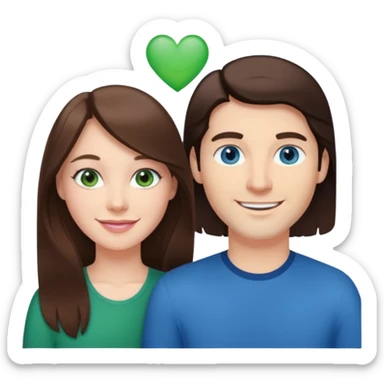 “A pink Polaroid-style photo of a couple: a white woman with long brunette hair and blue eyes, and a white man with short brunette hair and green eyes.” sticker