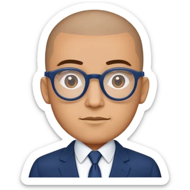 Buzz cut Puerto Rican male with oval head and square glasses and dark blue business suit  sticker
