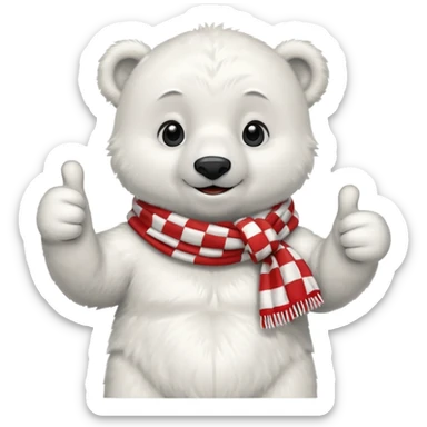 baby Polar Bear, smiling, thumbs up, wearing red Checkered Triangle scarf sticker
