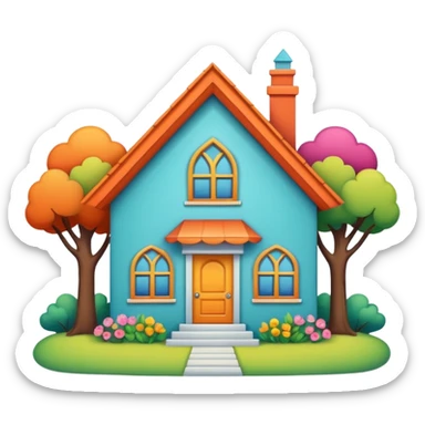 Cartoonish home with white border sticker
