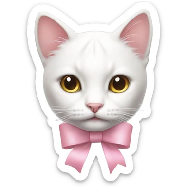 White kitty with pastel pink ribbon on head sticker