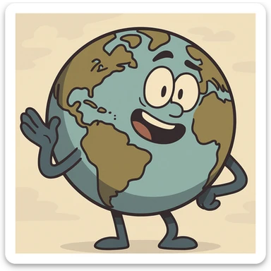 cartoon-style globe with exaggerated continents sticker