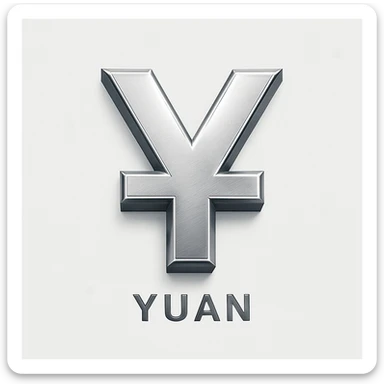 Change the color of the 3D yuan sign to silver in a 3D style with metallic texture, similar to the original 3D yuan sign image. sticker