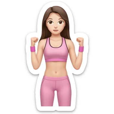 white brunette girl long hair with hazel eyes in light pink workout with abs clothes standing  sticker