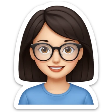 an aesthetic happy girl with dark brunette hair and glasses  sticker