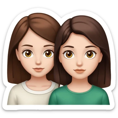 2 girls, one with dark brown hair and hazel green eyes and white skin, and the other with light brown skin, chocolate brown hair and brown eyes  sticker