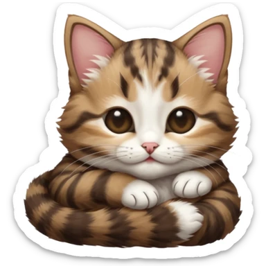 dark brown tabby and white kitten eyes closed whilst stretched out and  upside down sticker