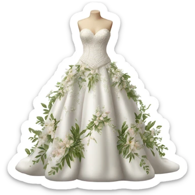 Hyper Realistic ornate 
Botanical style Wedding dress displays sticker