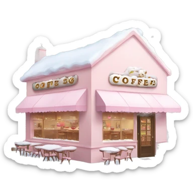 pale pink coffee shop covered in snow heart sticker