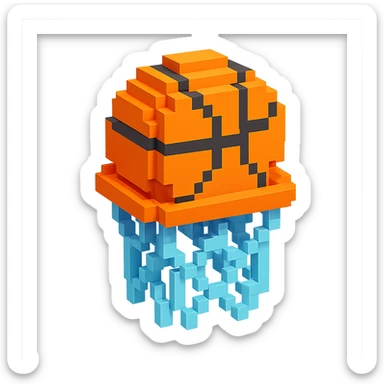 Voxel-style basketball in a net, variation 4 sticker