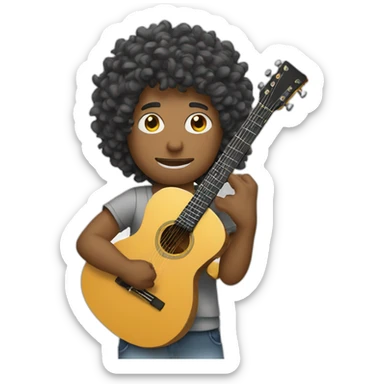 a man carries a guitar with curly hair his color is white  sticker