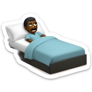 “Black man, sick in bed, flushed face, thermometer, full body in bed.” sticker
