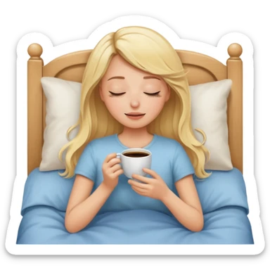 Blonde girl who closes her eyes and smells coffe her bed sticker
