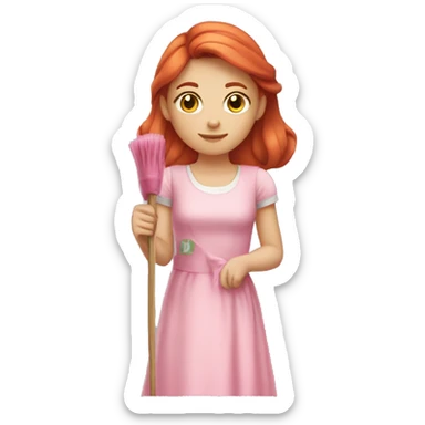 "A beautiful girl with red hair and fair skin, wearing a pink dress, cleaning another dress with a cloth. She is focused on the task and looks determined."






 sticker