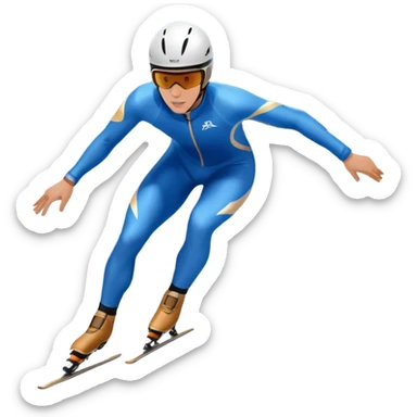 An icon showing a grand arena, snow-covered mountains in the distance, and a crisp blue sky with professional speed skater leaning into a turn on a polished ice track, dressed in a sleek suit and helmet. Transparent background highlights speed and precision. sticker
