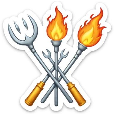 a three pronged pitchfork and a torch crossing each other to make an x sticker