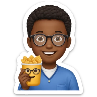 snack holding black kid with glasses sticker
