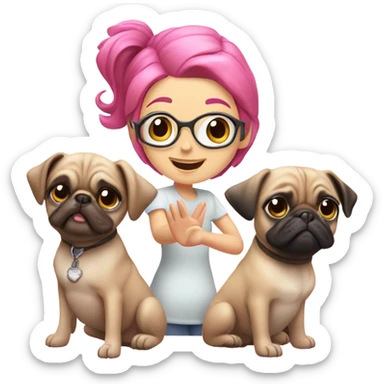 3 girls with pink hair giving each other a high five with a pug in the middle  sticker