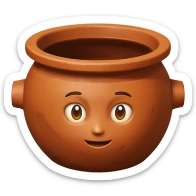 top-down view of a simple unadorned clay pot with visible opening, emoji style sticker