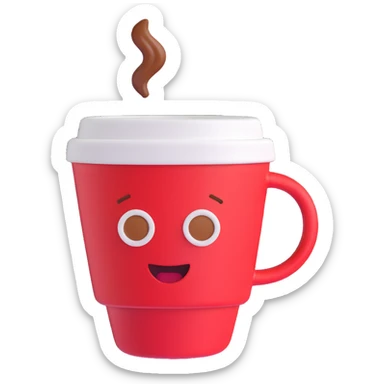A coffee cup emoji with a red, brown, and white color theme sticker