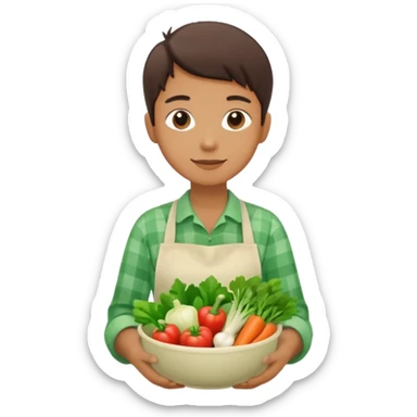 Healthy home cooking humanless avatar in clean style vibrant illustration. Fresh vegetables bowl, green tones, simple shapes, flat design, friendly and light. sticker