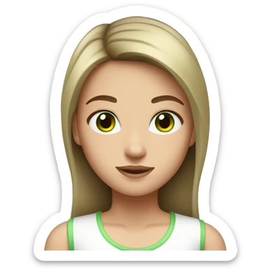 Girl with brown straight hair and green eyes and white top  sticker