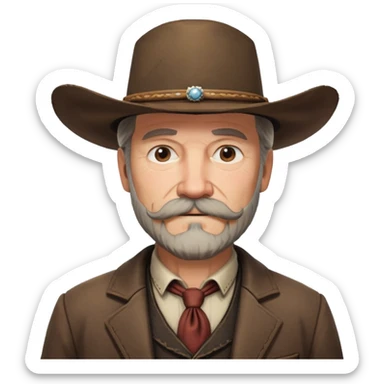 Dutch van der Linde from Red Dead Redemption 2, older man with mustache and beard, cowboy hat, suit sticker