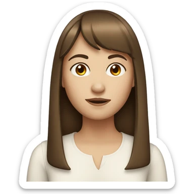 White woman with straight brown hair and bangs  sticker