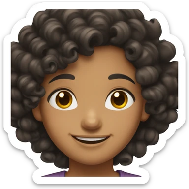A brown-eyed girl with curly black hair is smiling sticker