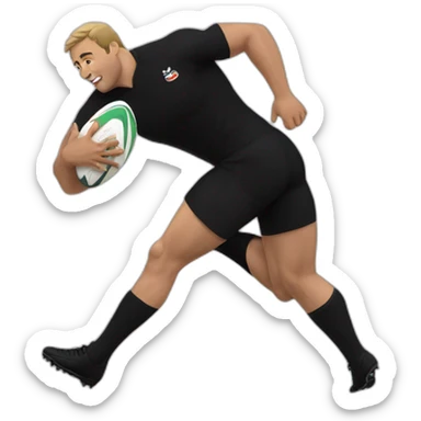 Rugby player, diving for a try, black uniform sticker