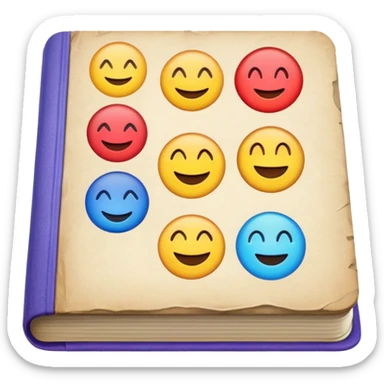 A textbook with the word 'emoji' written on the cover sticker