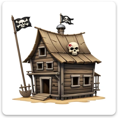 old pirate's house with skull flag sticker