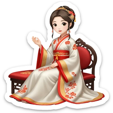 Beautiful girl wearing Hanfu wedding dress sitting sticker