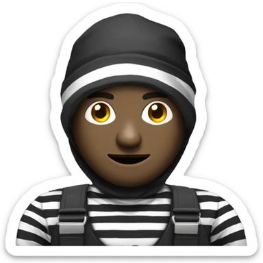 Bank robber, black and white striped shirt, balavlava, dollar money sack sticker