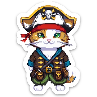 Skibidi cat dressed as a pirate in a Vietnam War setting sticker