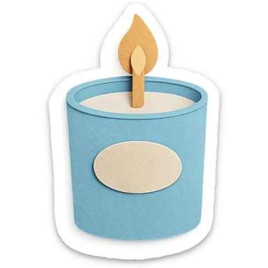 aesthetic sky blue scented candle, layered paper textures sticker
