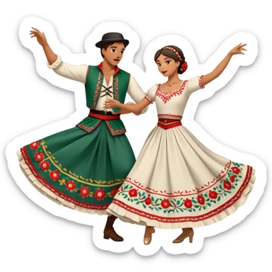 cinematic-realistic-scene-of-two-male and female dancers-performing-the-tarantella,-dressed-in-flowing-traditional-italian costumes-with-detailed-embroidery-and-dynamic-skirts,-captured-in-festive-motion-with-warm,-lively-lighting sticker