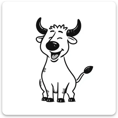 laughing bull, hand drawn doodle style sticker