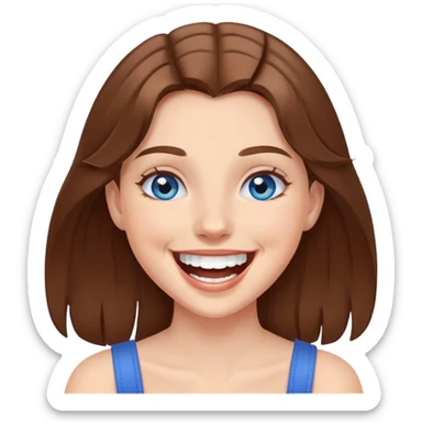 girl with brown hair and blue eyes, laughing sticker