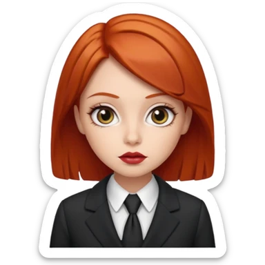 red haired girl, with thick lips, big eyes and she looks like an attorney sticker