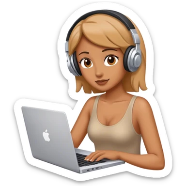 a woman working with laptop listening to music sticker