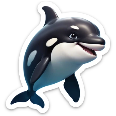 Cinematic Comical orca Portrait Emoji, Head tilted dramatically with an exaggeratedly shocked expression, featuring a sleek black-and-white body with wide, comically expressive eyes full of playful disbelief and animated flippers, Simplified yet hilariously expressive features, highly detailed, glowing with a slightly sassy oceanic glow, high shine, dramatic yet playful, stylized with an air of cheeky marine mischief, soft glowing outline, capturing the essence of a meme-worthy orca that looks ready to make waves with its hilariously dramatic antics! sticker