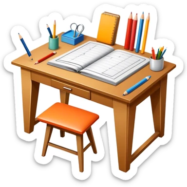Icon for Furniture Design: a furniture drawing with 3D models of furniture pieces placed on top, accompanied by rulers and a pencil. The icon should represent the design process with focus on precision and modeling. Transparent background. sticker