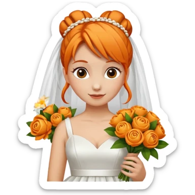 orange haired with bun bride with bouqet sticker