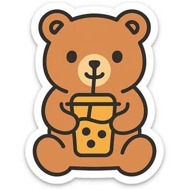 Change the boba tea to a mango flavor with yellow color, keep the bear and style the same, no background. sticker