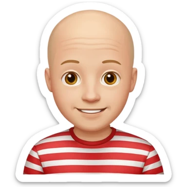 happy bald young man with red striped shirt sticker