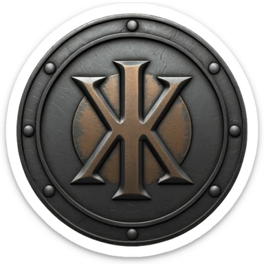 Minimal emoji, gothic metal coin made of black steel, engraved number 1 at the center, ancient industrial aesthetic, worn metal texture, no glow, no neon, flat emoji design, centered, transparent background sticker