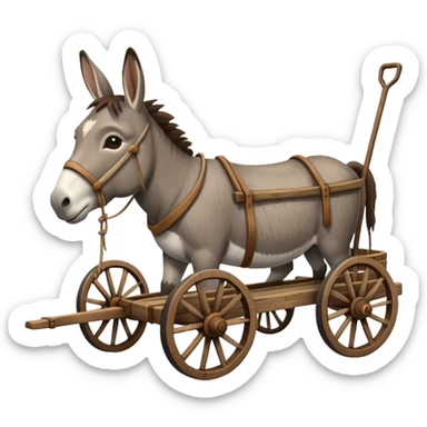 donkey and wagon together, rustic look, minimal details sticker
